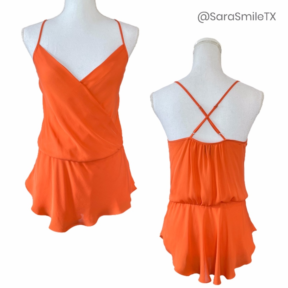 HAUTE HIPPIE Silk Bright Tangerine Orange Peplum Camisole Tank Top